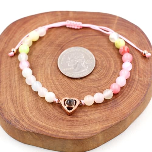Image of Uloveido Mom Daughter Natural Stone Bracelets Gift - I Love You 100 Languages Bracelets Heart Charm Projection Bracelets Set for Mothers Daughters of 1 2 3pc YA4748