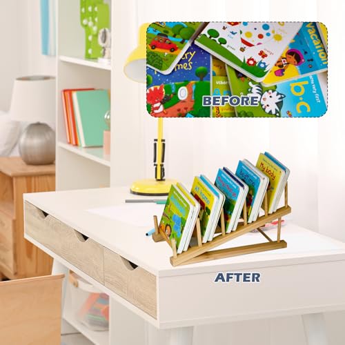 AAiphuwew 2pcs Bookshelf for Kids Rooms, Wooden Children Book Rack Storage Mini Desktop Bookshelf, Toddler Book Display Shelves for Bedroom, Classroom, Nursery - Image 3
