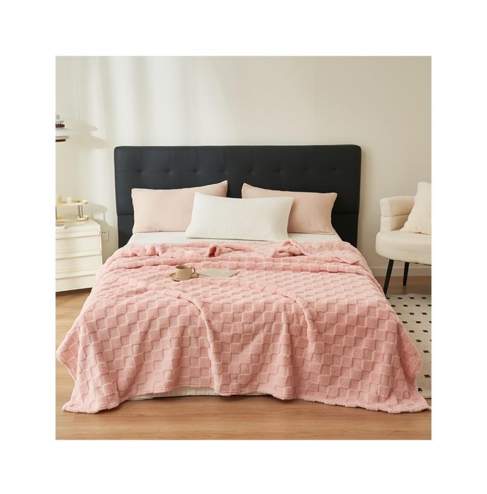 FWSHANGMAO Manta Grande De Vellón, Suave Tejido Jacquard con Patrón De Gofres para Sofás, Sofás, Mantas De Felpa Suaves Y Cálidas para Sofás Y Camas, Color Rosa, 100 X 150 Cm