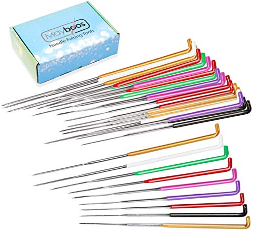 Mayboos 35 Pcs Needle Felting Needles,Wool Felting Supplies with 4 Types Star,Twisted,Cone,Triangular Felting Needles Color Coded Wool Felting Needles Tool Kit with Needle Box