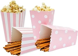 Disposable Popcorn Cup, 24 Pack Striped Popcorn Boxes Containers Paper Popcorn Bags Paper Popcorn Chicken Bags for Carnival, Party, Movie, Popcorn Party Supplies for Movie Nights