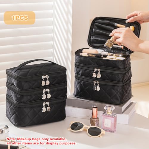 Image of MAYCREATE Makeup Pouch Bag, 3 Layers Travel Toiletries Makeup Organisers Bag Box with Handle, Cosmetic Tool Storage Organizer Vanity Bag for Women (Durable, Waterproof, Multi-Compartment)