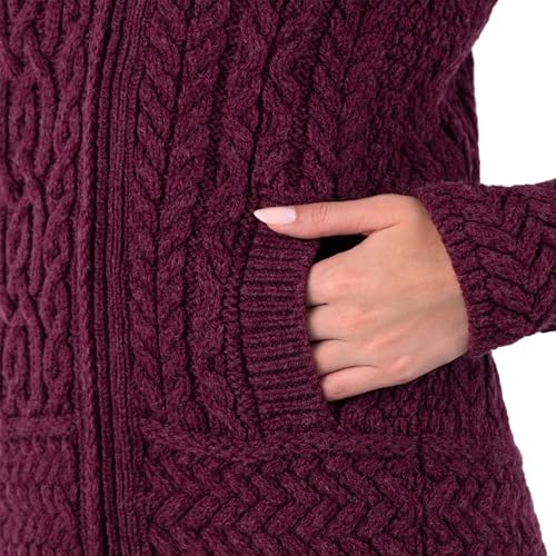 Image of SAOL Irish Cardigan for Women Made of 100% Merino Wool Ireland Sweater Cable Knit Zip Jacket