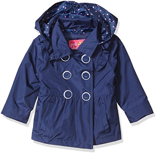 Pink Platinum Baby Girls Ruffled Trench Coat, Navy, 12M