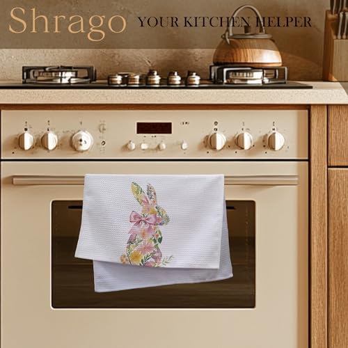 Image of Spring Floral Bunny Kitchen Towels, Coquette Bow Easter Bunny Dish Tea Towels for Kitchen, Cottagecore Flower Rabbit Decorative Hand Towel for Bathroom Decor, 16x24 Inch
