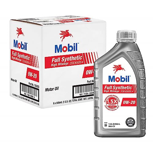 Mobil Full Synthetic High Mileage Motor Oil 0W-20, 1 Quart (...