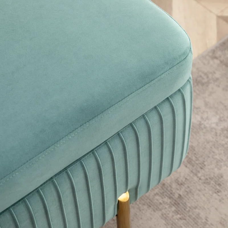 Image of Nutech Decor Velvet Upholstered Flip Top Storage Bench, 2-Seater Ottoman with Hidden Storage, Button Tufted End of Bed Bench for Bedroom, Living Room, Entryway, Hallway & Window Seating