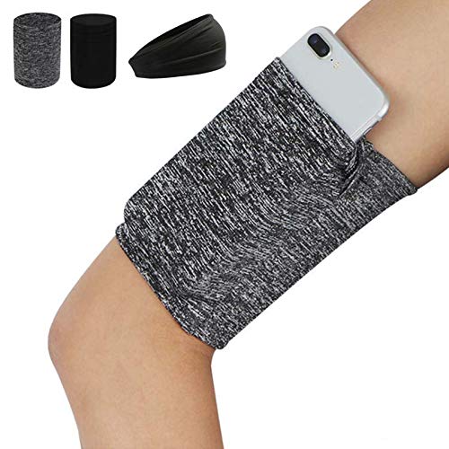 2Pack Running Cell Phone Armband, Sports Arm Sleeve Bag, Arm Strap Phone Holder Pouch for Workout Running Hiking Fit up to 6 inches Phone(Black+Grey)