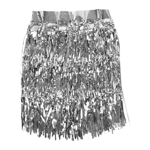KOMBIUDA Metallic Foil Fringe Disposable Table Skirt Silver 275X75Cm Party Table Skirts for Wedding Birthday Decorations Fiesta Tablecloth Garland Backdrop