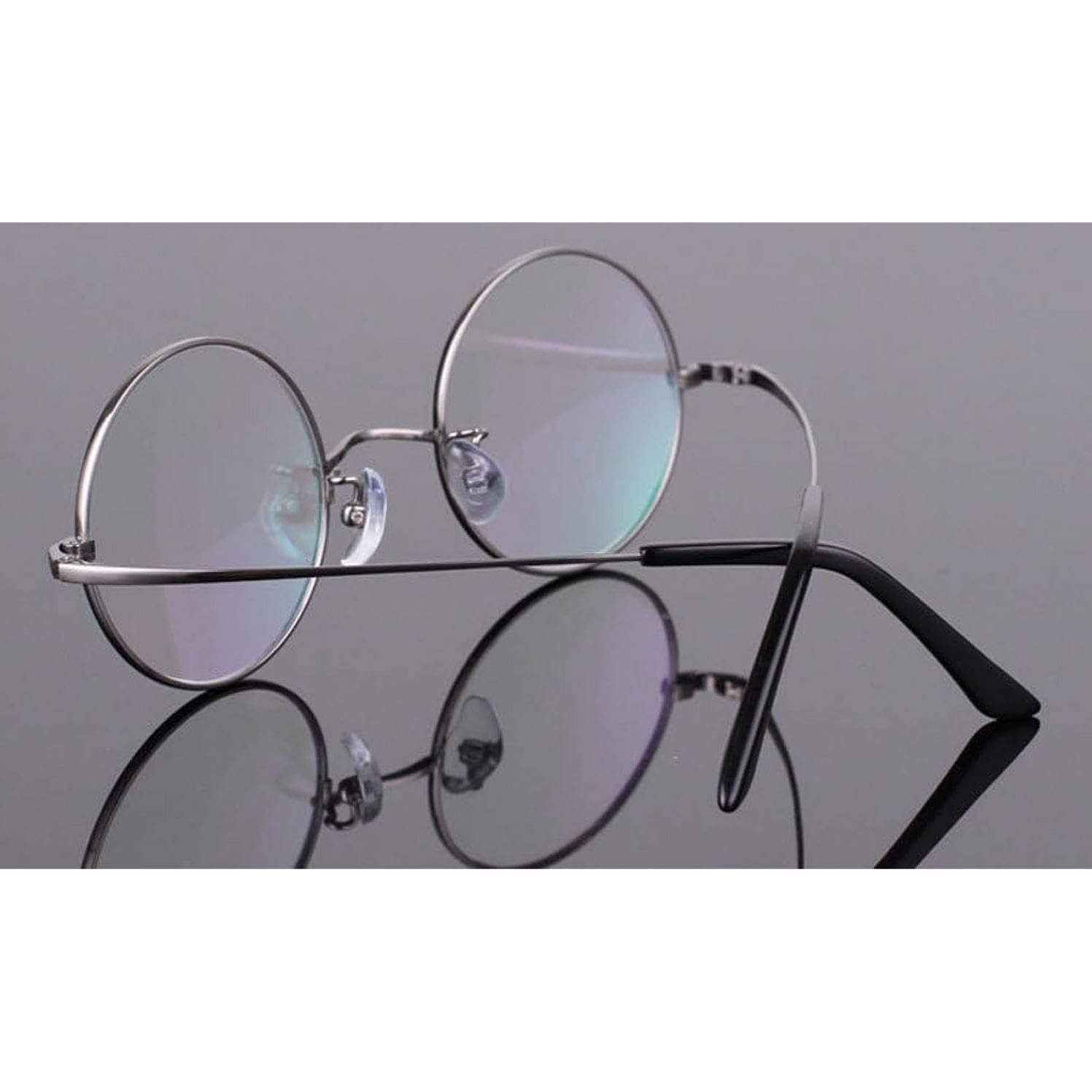Agstum Runder optischer Rahmen aus reinem Titan, Retro-Stil, klare Linse, grau, Medium