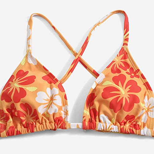 Kids Child Girls 3 Piece Swimsuits Bathing Suit Flower Print Bikini Tops Underpants Ruffles Skirt (Red, 8-10 Years)2