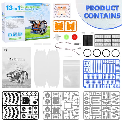 bottleboom stem 13-in-1 education solar power robots toys for boys age 8-12 educational toy science kits for kids experiment robotics set birthday gifts for 8 9 10 11 12 years old-green
