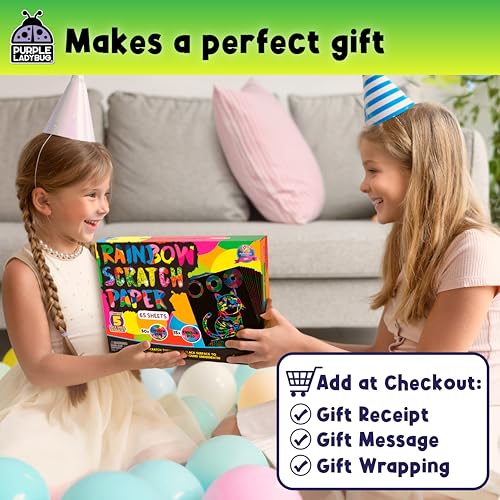 purple ladybug rainbow scratch art paper 79 pcs creative drawing paper amp stencils - arts and crafts for ages 4-12 kids craft activity set for halloween christmas gift birthday party games