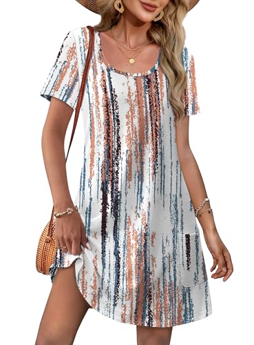 OFEEFAN Summer Dresses for Women Loose U Neck Short Sleeve Tshirt Plus Size Dress Casual Sundresses with Pockets Beach Vacation Clothes Fashion 2026 Floral 03 XXL