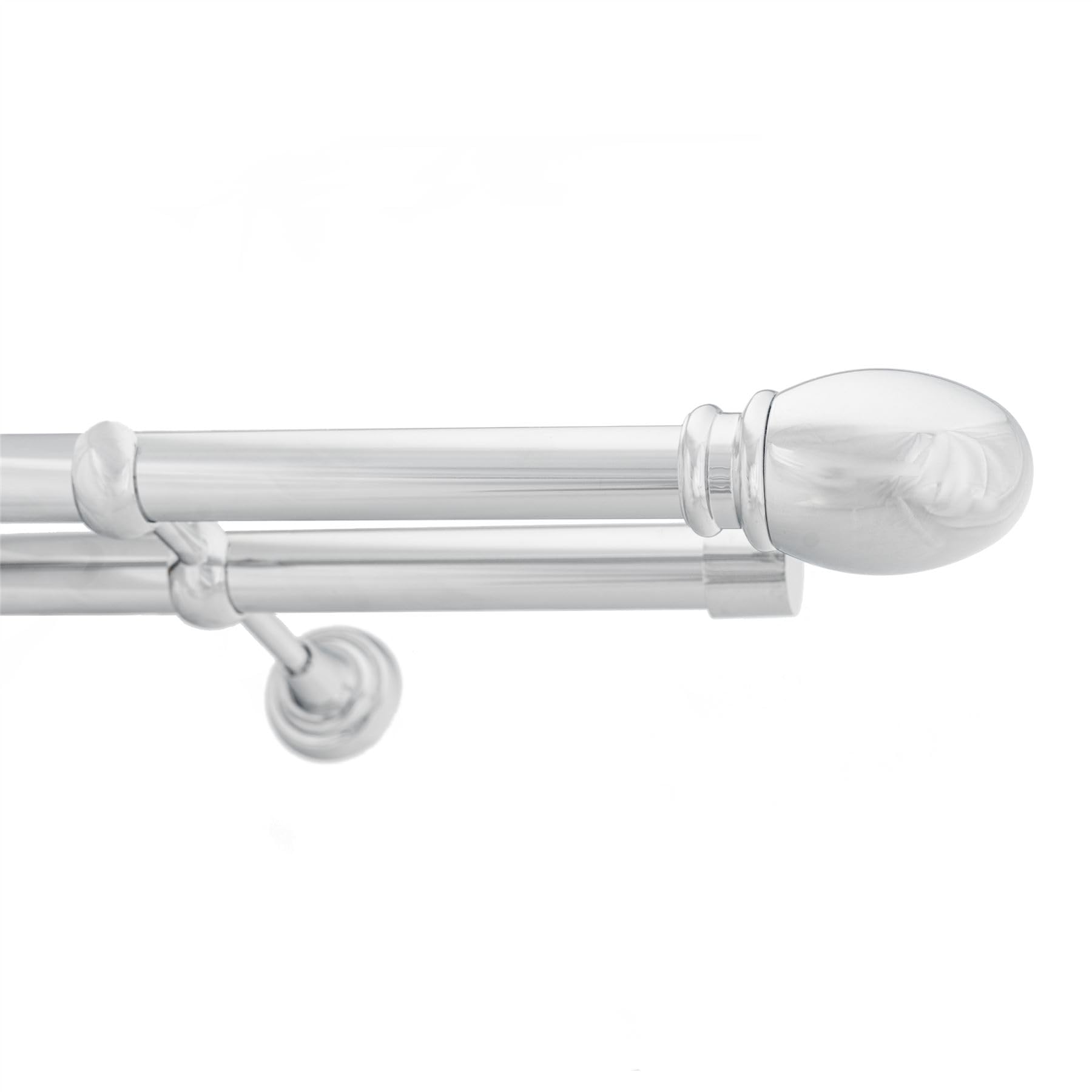 Double Metal Curtain Pole 25/25mm With Finials Rod Cassic Brackets Oval 290cm Chrome