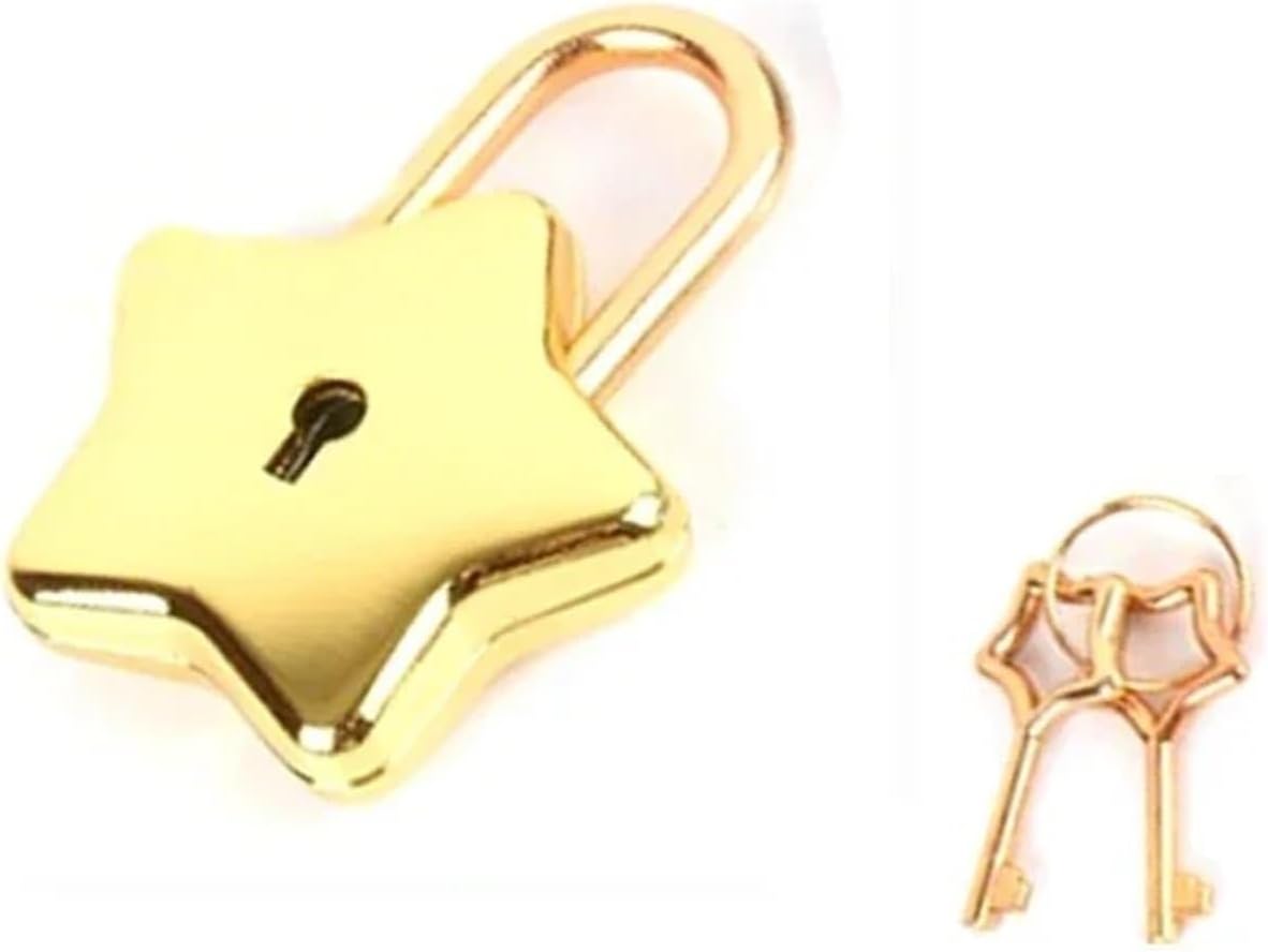 Colorful Star Padlock Key Lock for Lover Wedding Gift Box Diary Cabinet Pray Bless Rarelock MS538 1Pcs(Gold)
