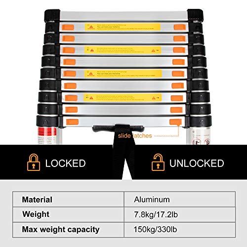 BEETRO 10.5ft Aluminum Telescoping Ladder, Extension Folding Ladder, Multipurpose Ladder for Roofing Business, Outdoor Working, Household Use and More, 330 LB Capacity