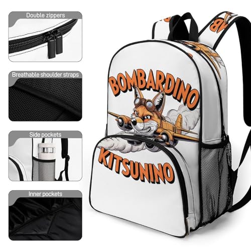 Bombarino-Kitsunino Merch Large Travel Backpack Italian-Brainrot Meme Waterproof Lightweight Daypack White 44x32x19cm3