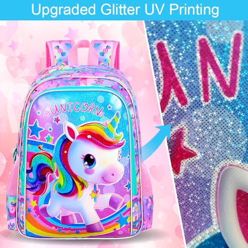 Image of CCJPX 3PCS Kids Backpack for Girls, 16 inchUnicorn Preschool Bookbag Set, Cute Water Resistant School Bag for Elementary Kindergarten Toddler