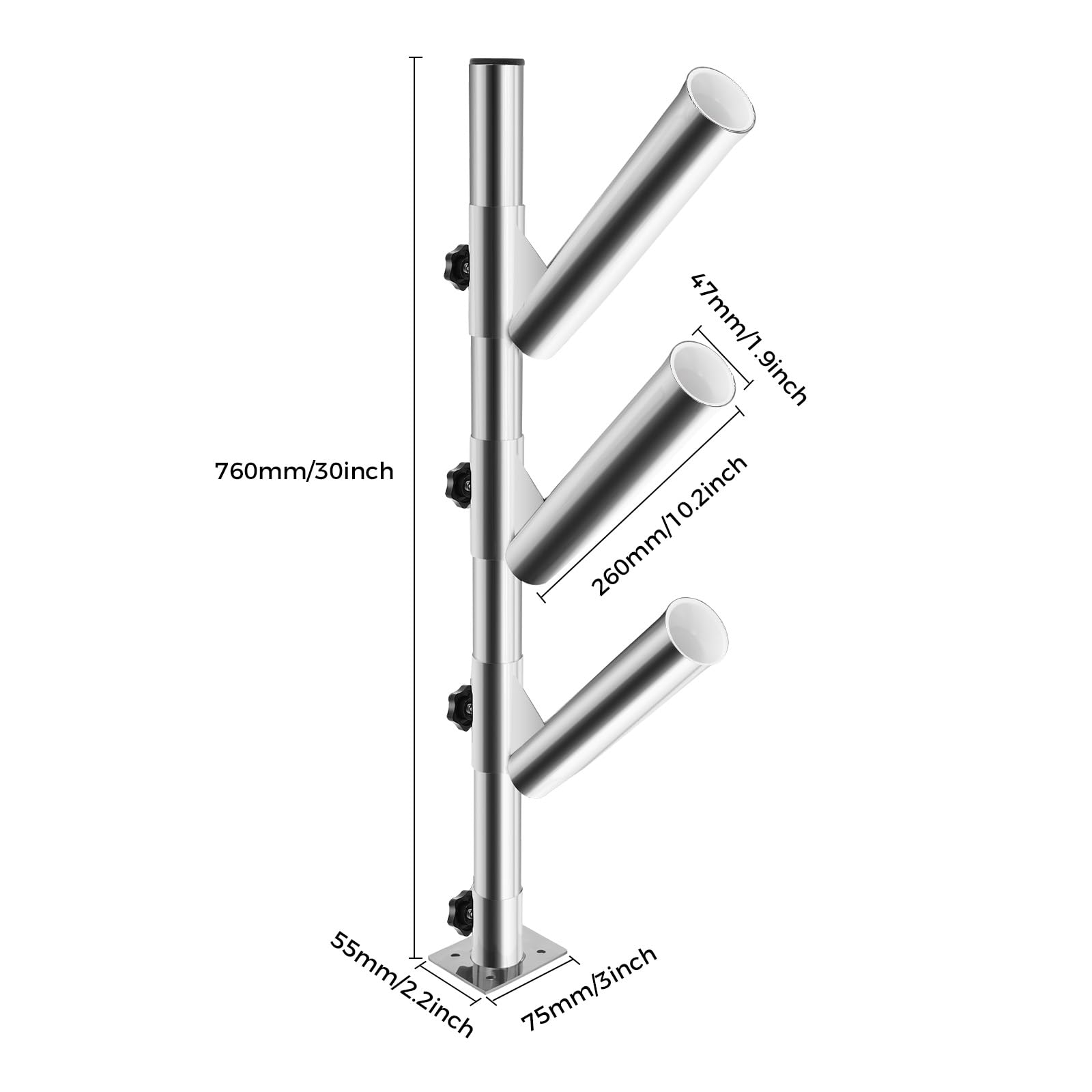 CeRaBuRET Tree Type Fishing Rod Holder 3-Tube Adjustable Rocket Launcher Holders Stainless Steel Outfitting Boat Fishing Base Vertical Holder Organizer Rack for Fishing