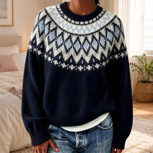 Women's Fair Isle Sweater Long Sleeve Fall Vintage Halloween Knit Pullover - image 2