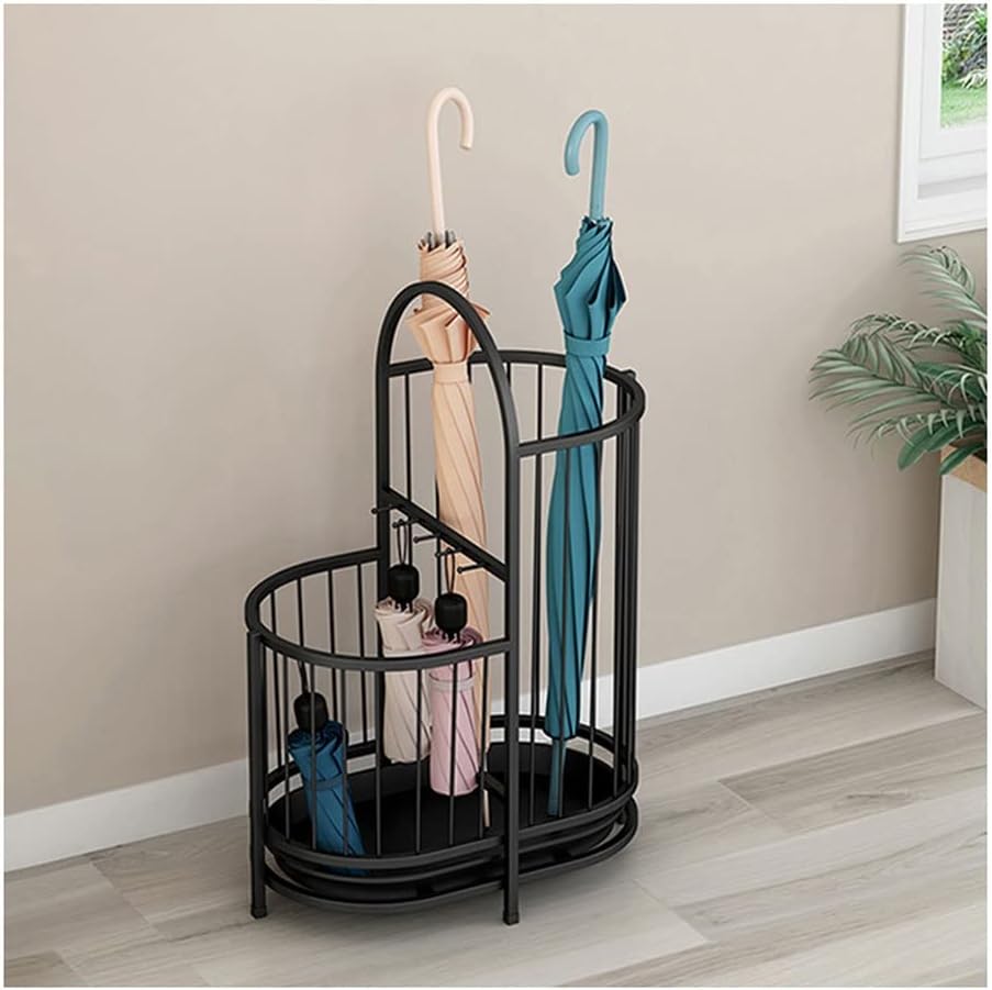 Modern Wrought Iron Umbrella Stand with Large Capacity Stylish Indoor Home Decor Organizer for Hallway Entryway Black 50X27X55CM