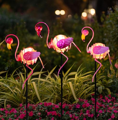 Stargarden 3 Pack Garden Solar Lights, Flamingo Solar Figurine Lights, Decorative Garden Stakes Waterproof Yard Decorations Outdoor for Pathway, Patio