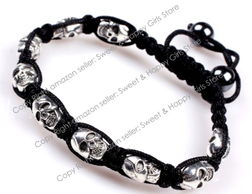 Shamballa Style Jewelry Skull Bracelet 6" - 9" Adjustable 9X Metal Skull Beads #TOP1