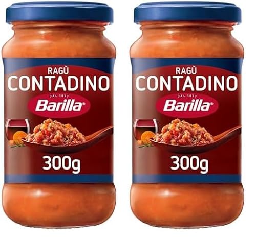 Barilla Sugo Ragù Contadino, Salsa Pronta al Pomodoro con Vino Rosso, Sugo Pronto, Confezione da 600g