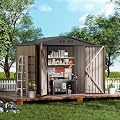 COMHOMA Shed Outdoor Storage Shed Metal,Lockable Doors Tool Sheds with Sloping Roof,Steel Garden Shed with Air Vent for Backyard,Patio,Lawn,Poolside(Brown,8'x6')