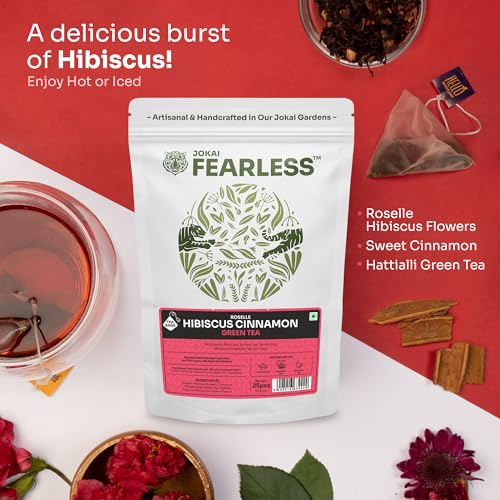 Image of Fearless Hibiscus Cinnamon Green Tea Bags 25 pcs | Real Hibiscus Flowers, No Dust | Delicious Red Tea | No Artificial Colours | Brew Hot or Cold | & Safe Pyramid Tea Bags