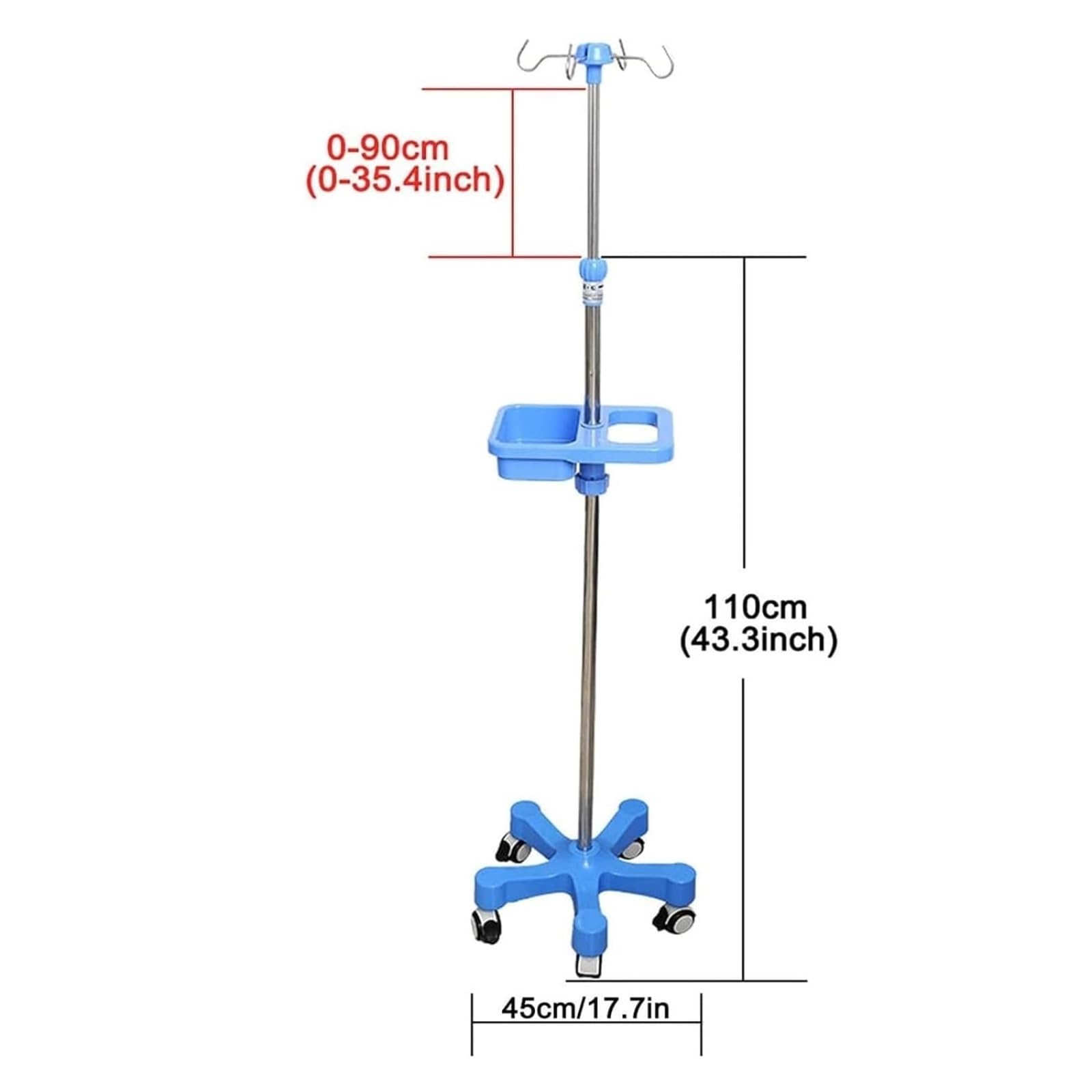 Portasueros médico con ruedas de acero inoxidable Soporte para suero | Altura ajustable for hospital, práctica de infusión en el hogar, 4 ganchos