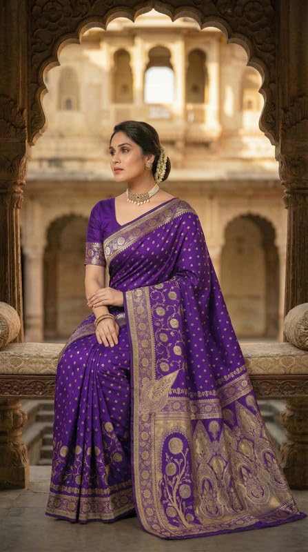 Image of C J Enterprise Women's Pure Soft Silk Saree With Blouse Piece For Wedding (Jiya)