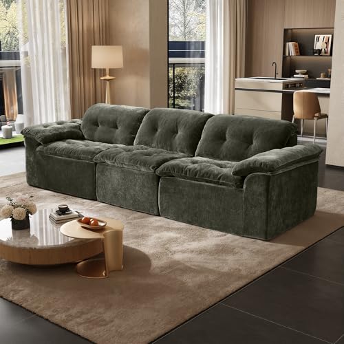 Image of Oversized Modular Sectional Sofa, Large Modern Cloud Sectional Couch with Seat Cushion, Boneless 3 Seater Couch for Living Room, Apartments, No Assembly Required, Green