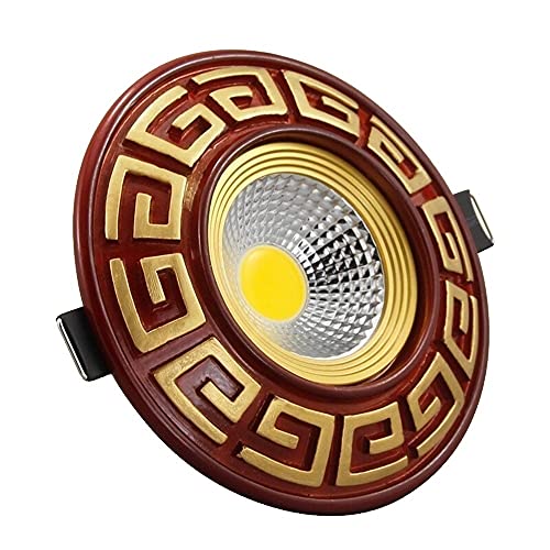 Foco de Techo Empotrado de Madera rústica China antivaho, de Resina de Aluminio, Redondo, con Panel Europeo, para Pasillo, Escenario, Oficina, con Rejilla integrada (luz cálida, 5 W)