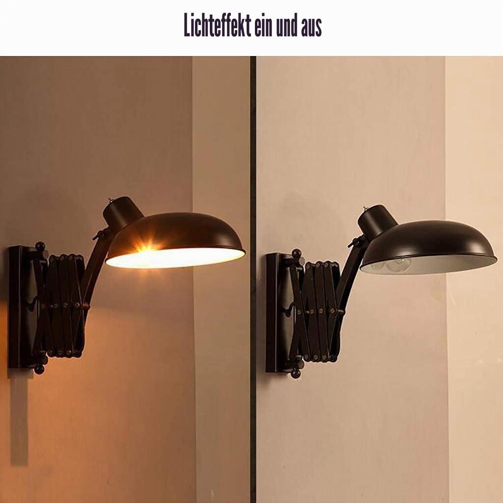 Vintage Industrielle Wohnzimmer Wandlampe Innen Ausziehbar Schwarze Schlafzimmer Wandleuchte Mit Schalter Rustikal E27 Swing Arm Wandlicht Flexible Leselampe Links/Rechts Schwenkbar