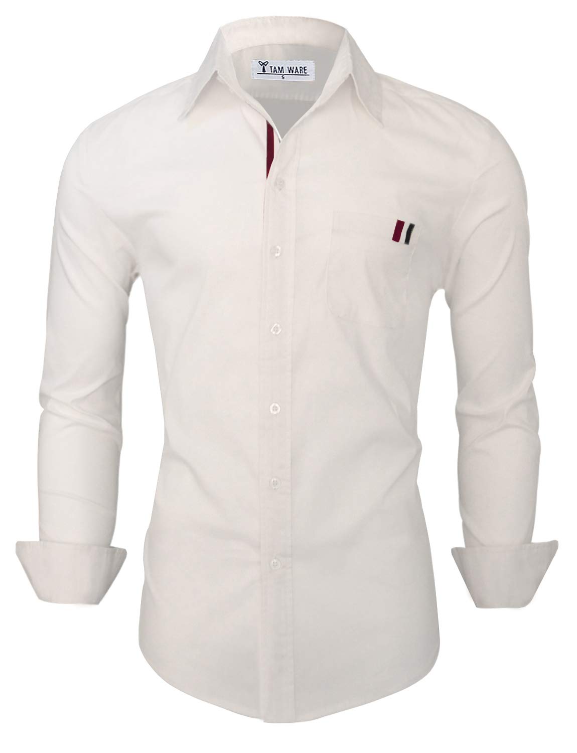 TAM Ware Mens Casual Slim Fit Contrast Inner Long Sleeve Button Down Shirt