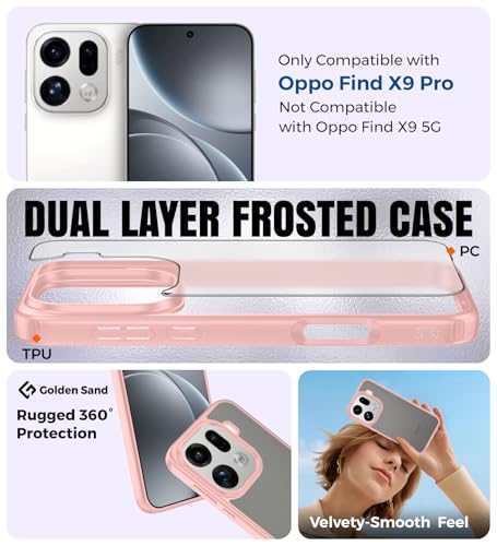 Image of Golden Sand Rugged Frosted Series Back Cover for Oppo Find X9 Pro 5G | Slim Matte Hybrid TPU + PC Shockproof Bumper Case with Drop Protection, Anti-Slip Grip & Raised Camera Guard (Rose Mist)