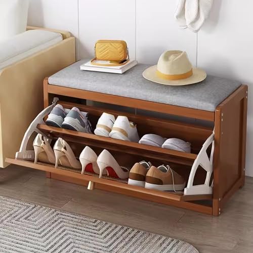 Étagère à chaussures à 2 niveaux avec portes en bois