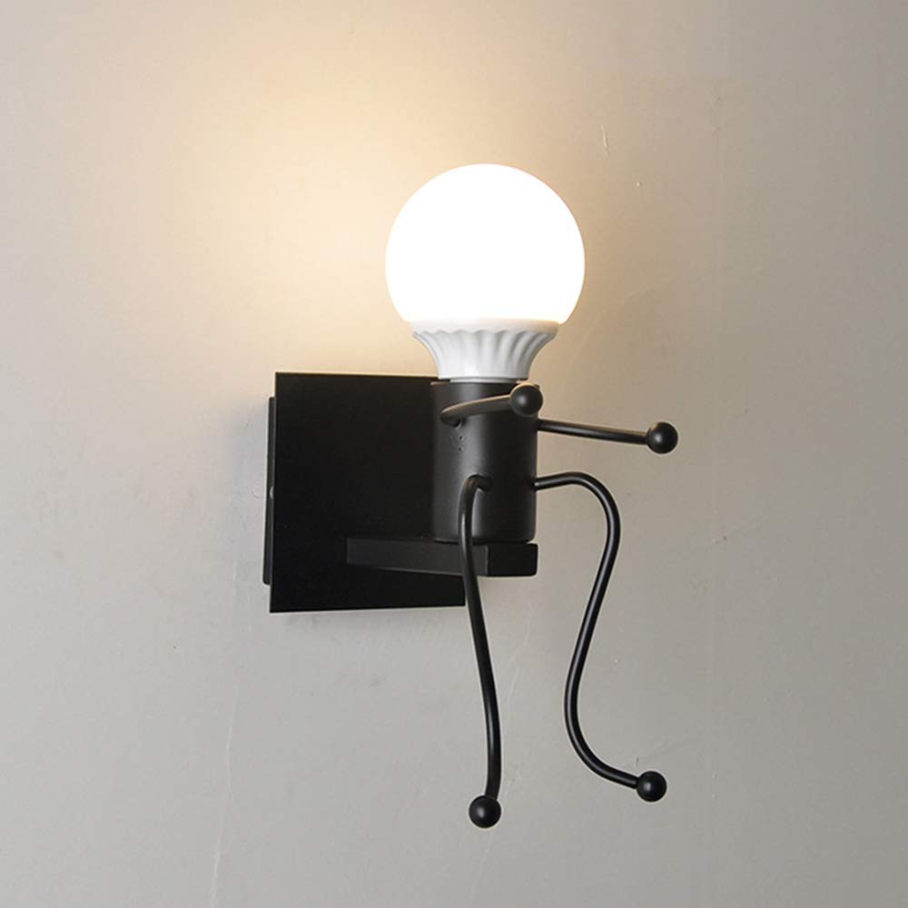 Mengjay Modern Retro Creative Cartoon Wrought Iron Wall Lamp Nordic Modern Small Iron Man Wall Lighting Fixtures LED Living Room Bedroom Bedside Children's Room Aisle Bar Cafe Restaurant Corridor E26