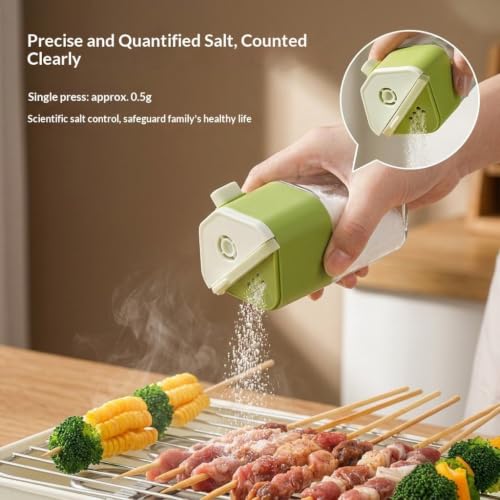 Image of 2-in-1 Seasoning Bottle, One-Press Quantitative Salt Shaker, Moisture-Proof Spice Dispenser with 0.5g Precise Dispensing, Salt Storage Jar for Kitchen, BBQ, Cooking & Camping (Green)