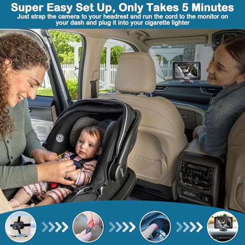 Baby Car Camera Ease Installation - Gift for Newborn Protect Baby's Eyes Color Image Clear Night Vision HD 1080P No-Sloshing Hide Lights 150° Wide View Angle for 3 Kids - LK12 - Image 3