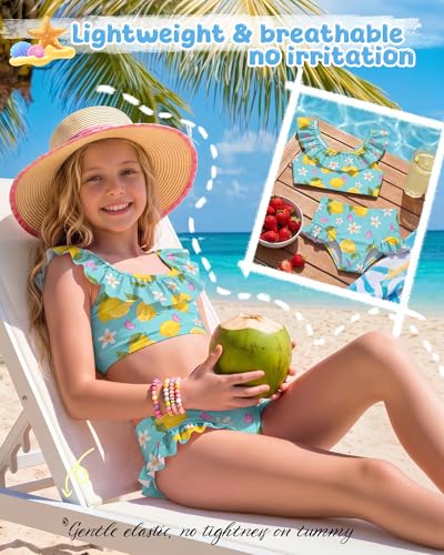 Image of Xaatren Toddler Girl Swimsuits 2 Piece Kids Ruffle Trim Bathing Suit with Adjustable Strap Summer Cute Tankini for 2-8 Years