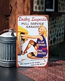 1 X FULL SERVICE GARAGE Metal Sign, 24HR TOWING, FREE ESTIMATES LUCKY LUGNUTS Tin, AUTO REPAIR Pin-Up Girl Metal Tin, Humorous Garage & Man Cave Decor