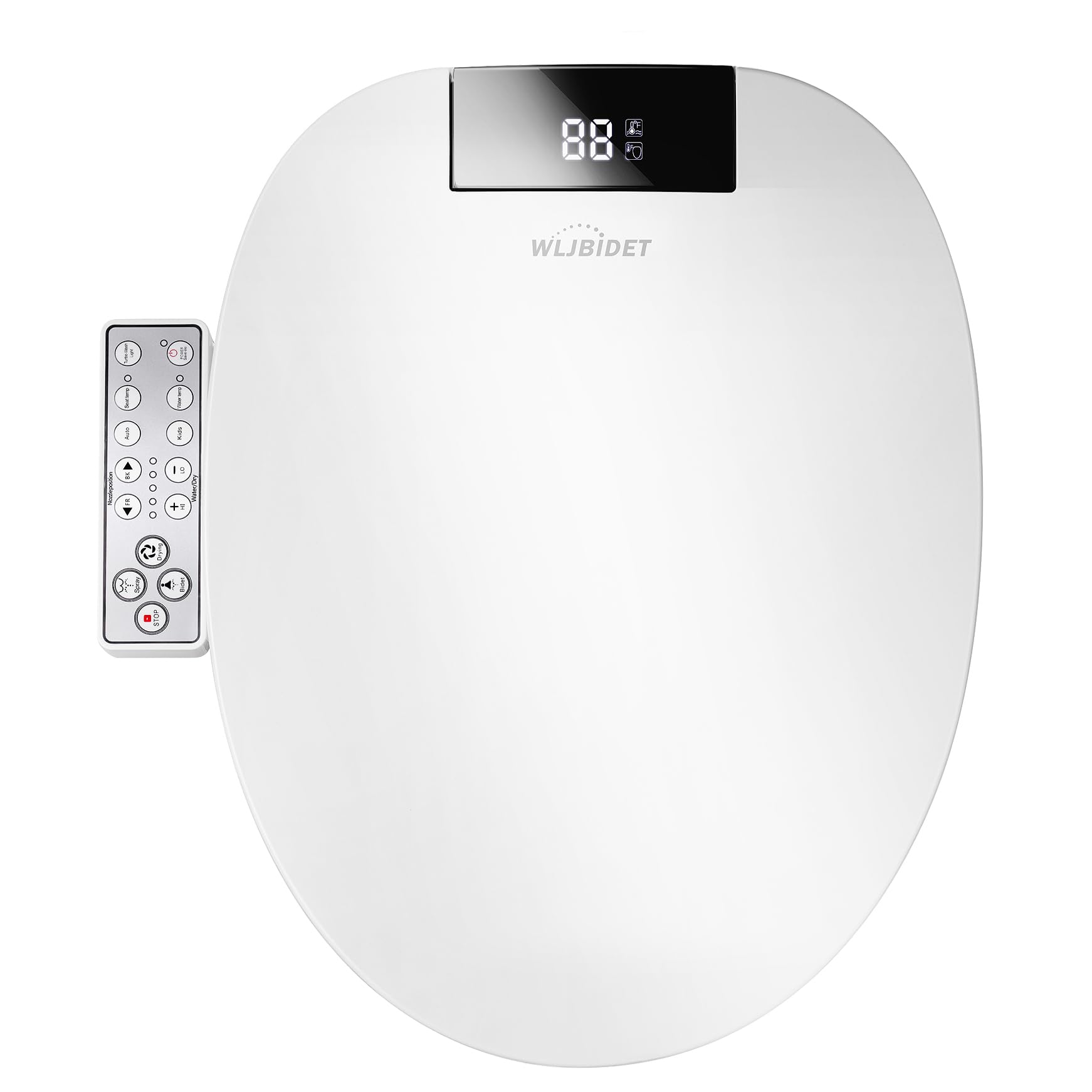 WLJBIDET Abattant de WC bidet avec eau chaude, sèche-linge à air chaud, buse autonettoyante et élément de commande sur la paroi latérale