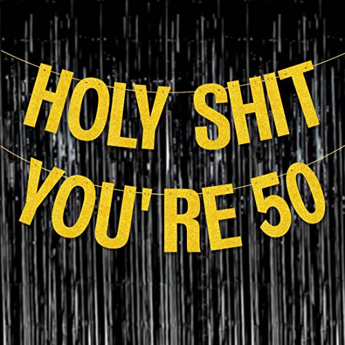 Yasmart Life 50th Birthday Decorations Banner for Women Men Pre-Strung Gold Glitter Birthday...