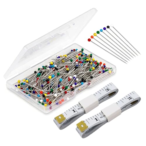 300 Pcs Glass Head Sewing Pins with 2 Soft Tape Measures for Quilting
