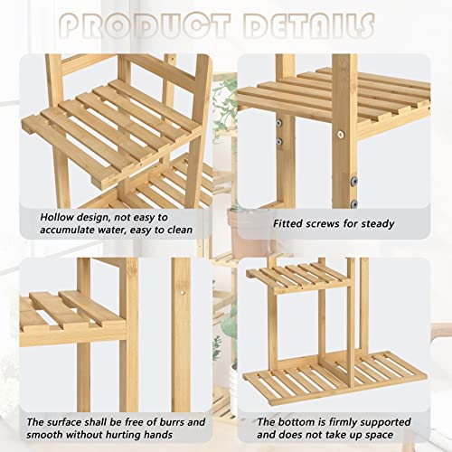 Laiensia Bamboo 5 Tier 6 Potted Plant Stand Rack Multiple Flower Pot Holder Shelf, Indoor&Outdoor Planter Display Shelves For Patio Garden, Living Room, Corner Balcony And Bedroom,Wood Color thumb #6