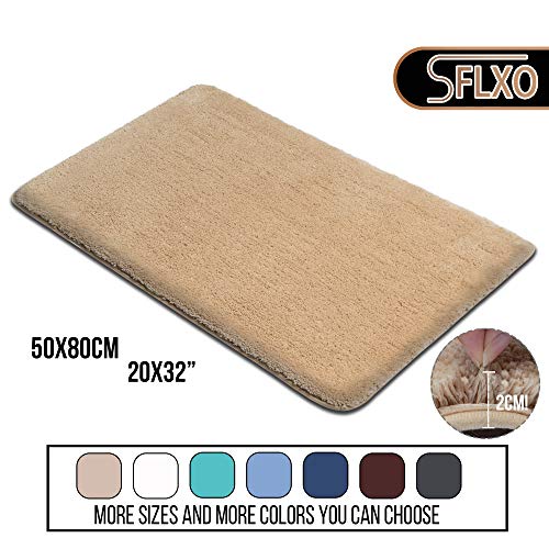 SFLXO 80cm x 50cm Non Slip Bath Mat Machine Washable Bath-Mats For Bathroom Durable Soft Bath Rugs Water Absorbent Bathroom Mats Fluffy Microfiber Bath Rug Creme Beige - Image 3