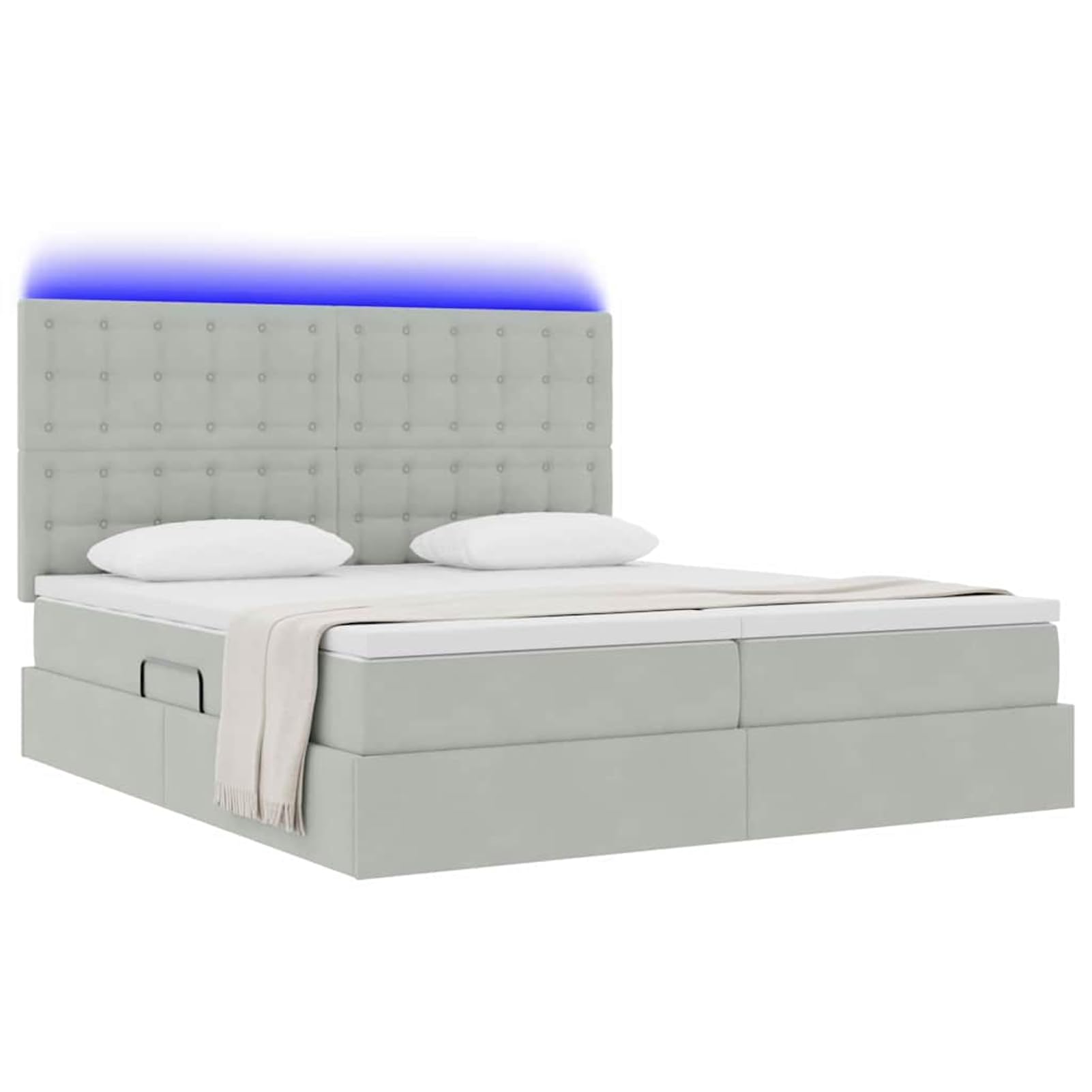 Fasba Cama de Almacenamiento con elevación hidráulica y Luces LED - Tamaño 200x203 cm, Color Gris Claro, Material Terciopelo Modelo FCZJ-3372911ES